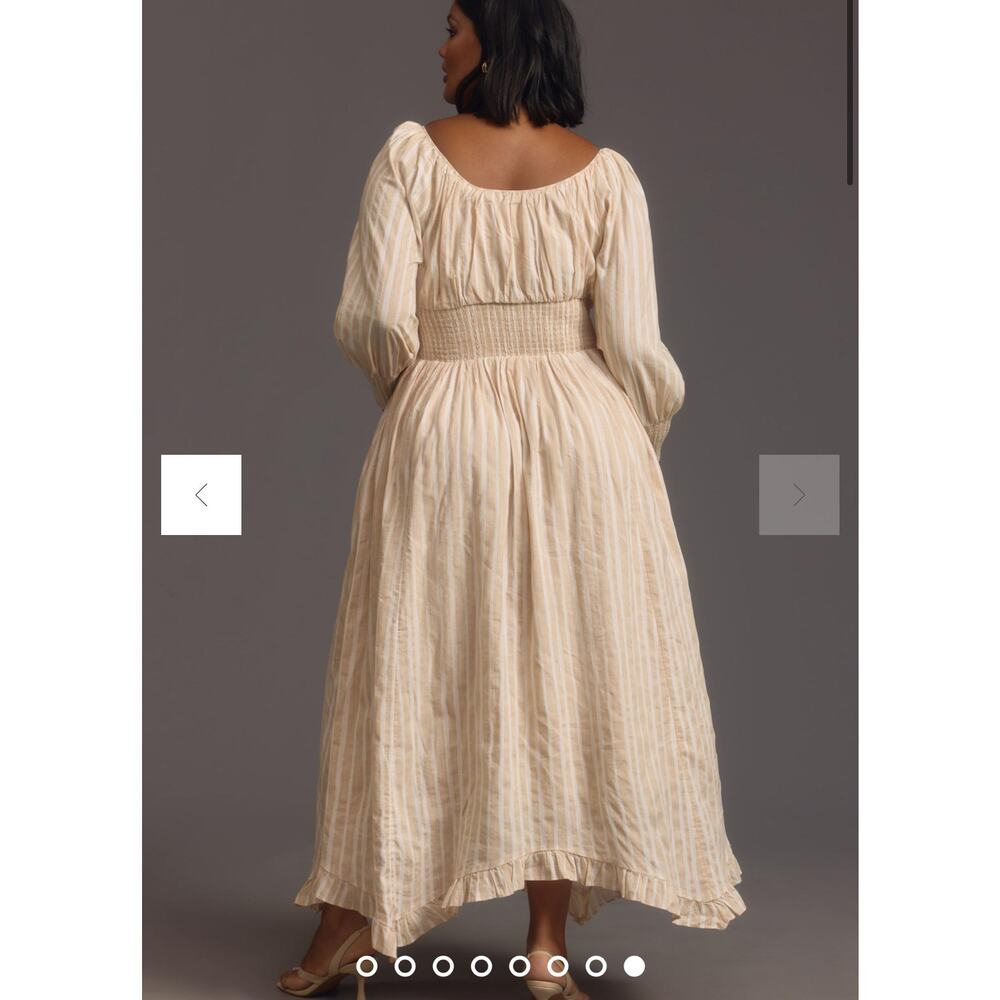 Anthropologie Cream Stripe Puff-Sleeve Mini Dress - Picture 4 of 9